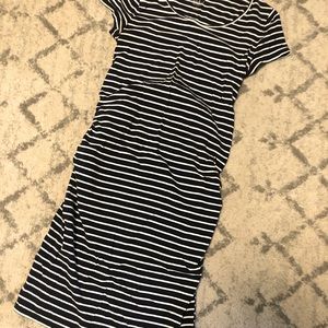 Isabel & Ingrid Maternity Navy Blue, White Striped fitted Casual Dress